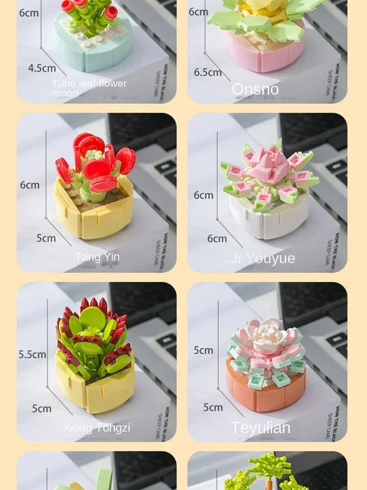 Succulent Flower Plant Potted Building Blocks Cute Flower Ornament Assembling Toys Assembling Toys Birthday Gift