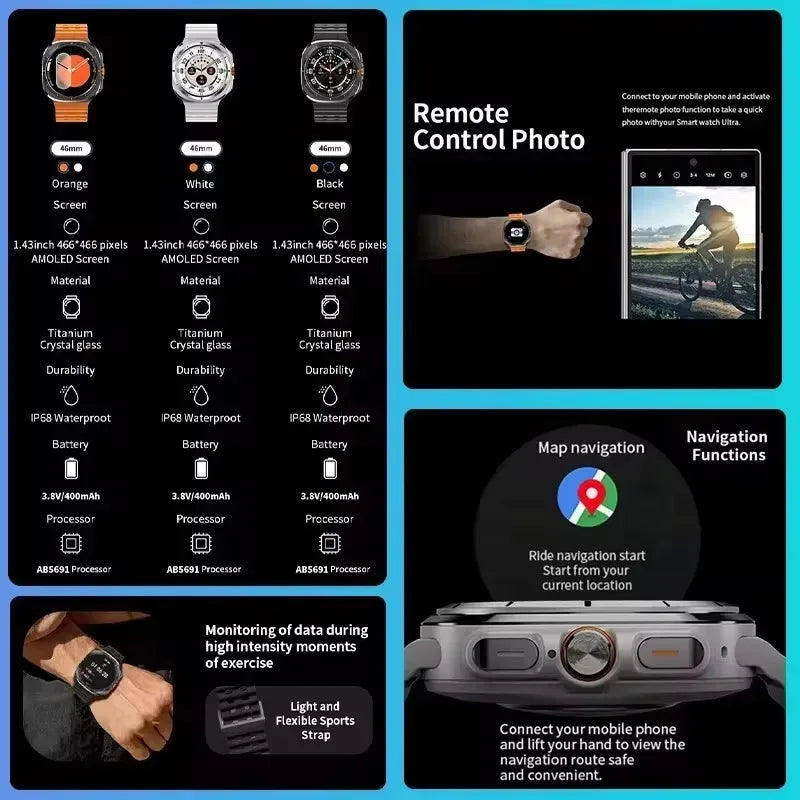 Galaxy Watch 7 Ultra GPS Tracking Smart Watch Men Amoled Screen Heart Rate Bluetooth Call NFC Sports Smart Watch For Android IOS