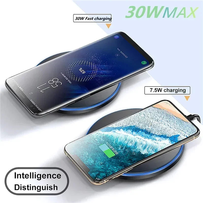 30W Wireless Charger Pad Stand Mobile Phone Chargers Fast Charging Dock Station For iPhone 15 14 13 12 11 Pro Max Samsung Xiaomi