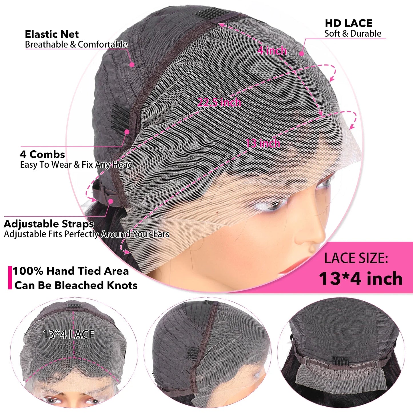 13x4 Straight HD Transparent Lace Front Wigs Pre Plucked Pre Cut Brazilian Human Hair Wigs Natural Black Color