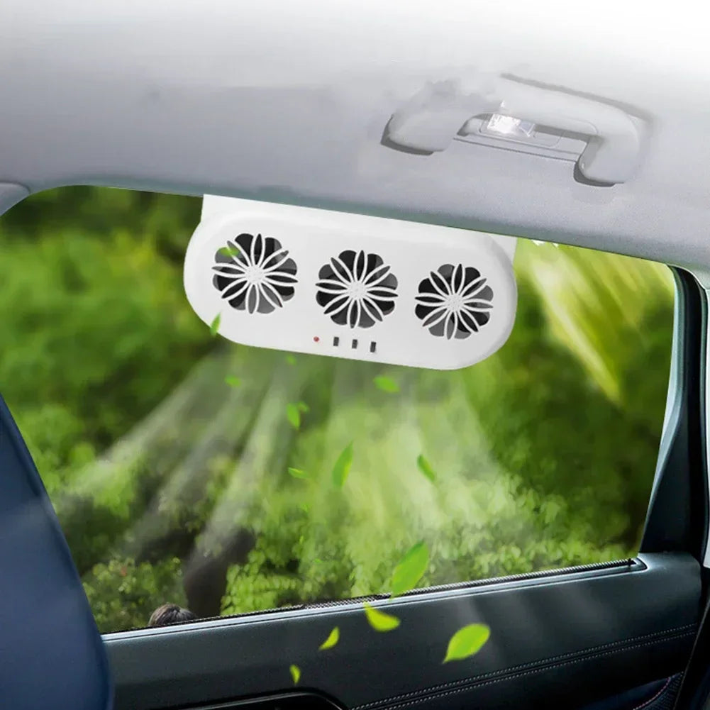 Solar Car Exhaust Fan in-car Air Circulation Cooling 3 USB Rechargeable Ventilation Fan Cooling Smoke Exhaust Fan for Car SUV