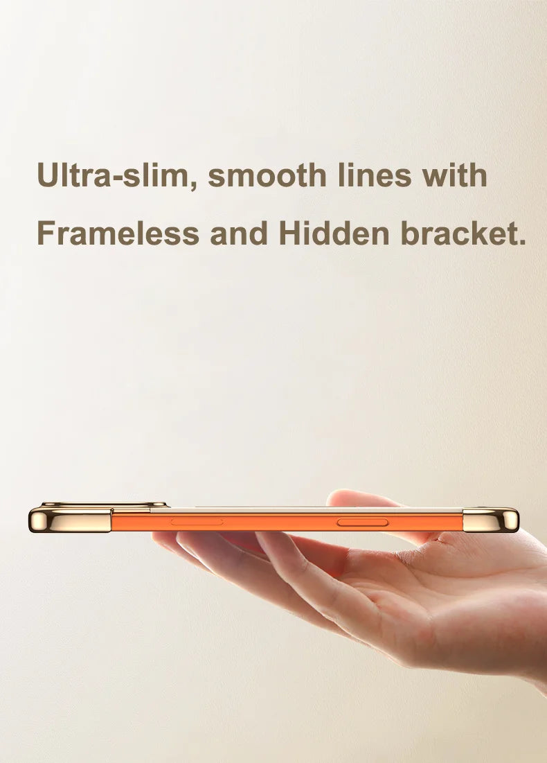Luxury Leather Ultra Thin Frameless Magnetic Case For iPhone 17 16 15 14 13 Pro Max 17Air 17Pro Metal Bracket Anti-Drop Bumper