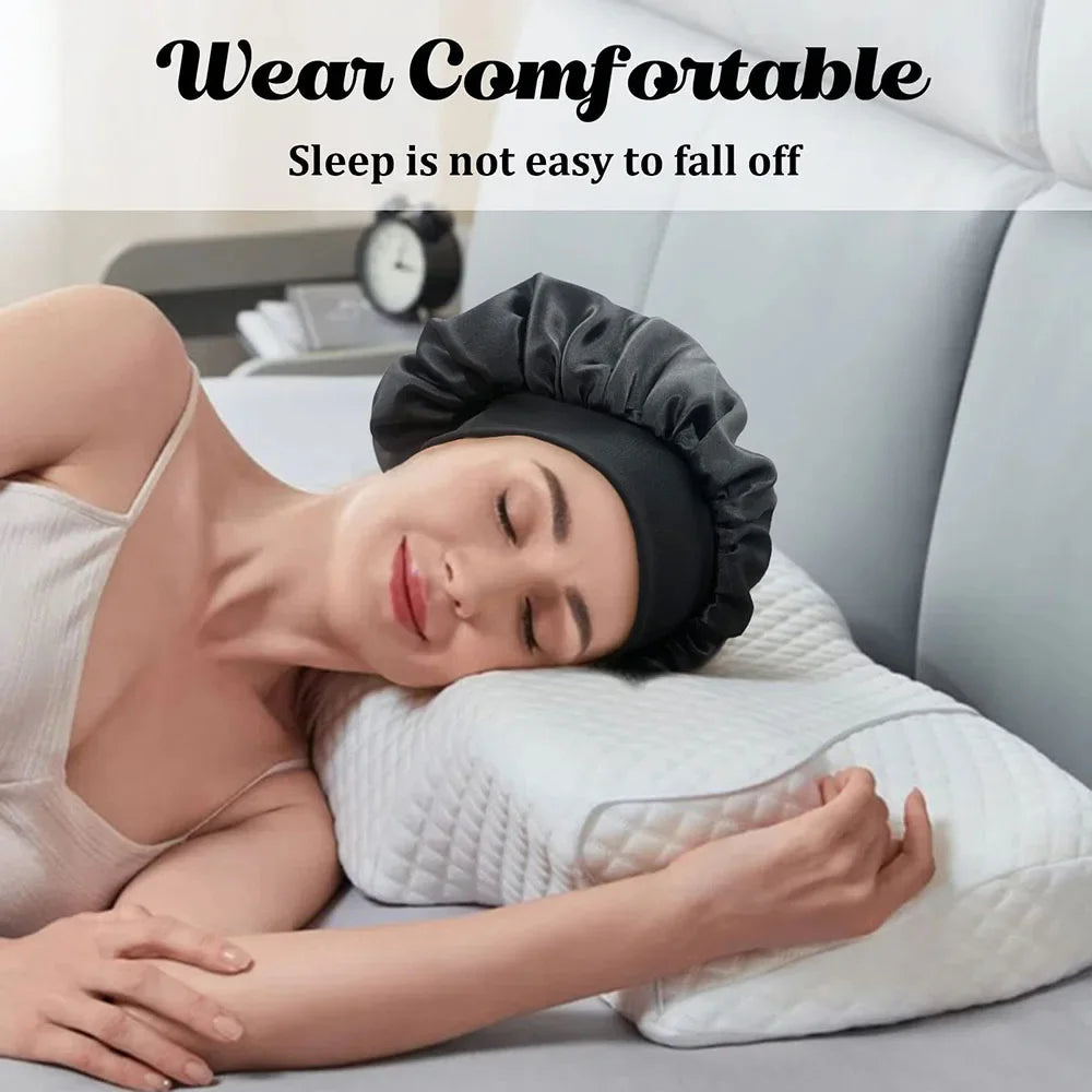 Bathing Cap Newly Satin Night Hair Cap Women's Solid Sleeping Hat Sleep Care Bonnet Nightcap For Women Unisex Cap Solid Color