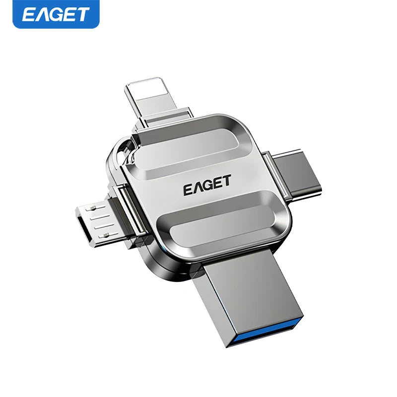 Eaget 4 in 1 Mini USB Flash Drive USB Type C Mirco B Lighting to USB 3.2 Pendrive USB Memories Stick for Phones PC Laptops