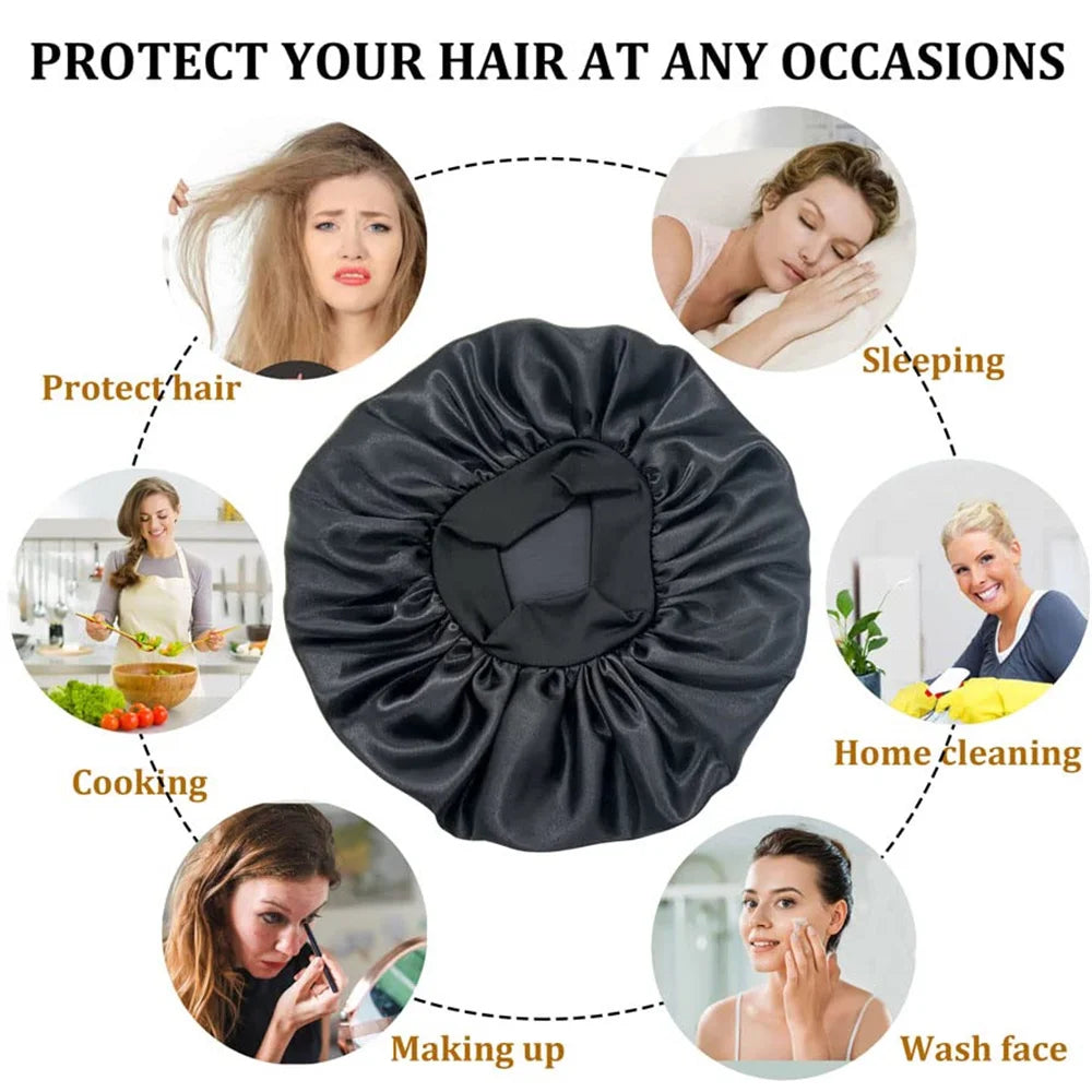 Bathing Cap Newly Satin Night Hair Cap Women's Solid Sleeping Hat Sleep Care Bonnet Nightcap For Women Unisex Cap Solid Color