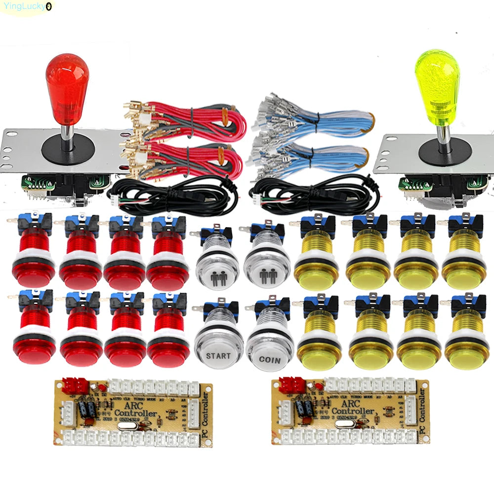 2 Player DIY Arcade Game Kit for PC Raspberry Pi with LED Push Buttons American Style Joystick USB Encoder Cables Mame Jamma