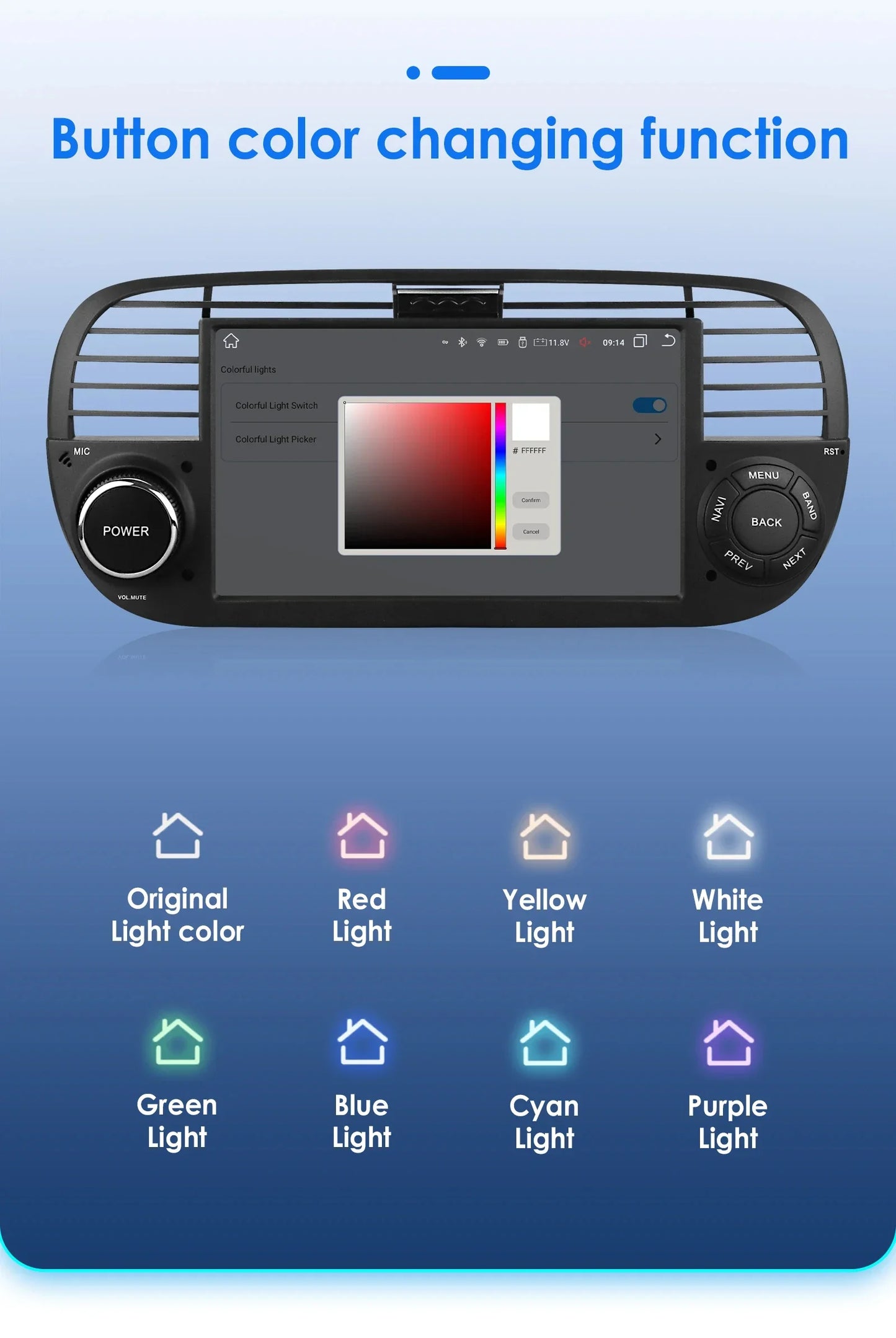 Junuse 7" Wireless Android Auto Carplay For Fiat 500 2007~2015 Android 13 Carplay GPS Navigation Multimedia Player White Black