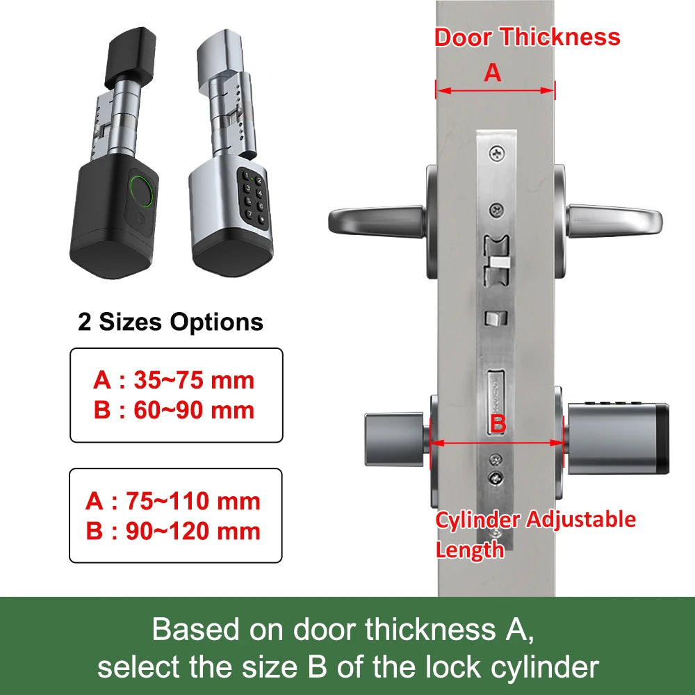 RAYKUBE V1 Adjustable TT Lock/ Tuya Bluetooth Smart Fingerprint Digital Cylinder Lock with APP/Password/RFID Card/Key  unlock