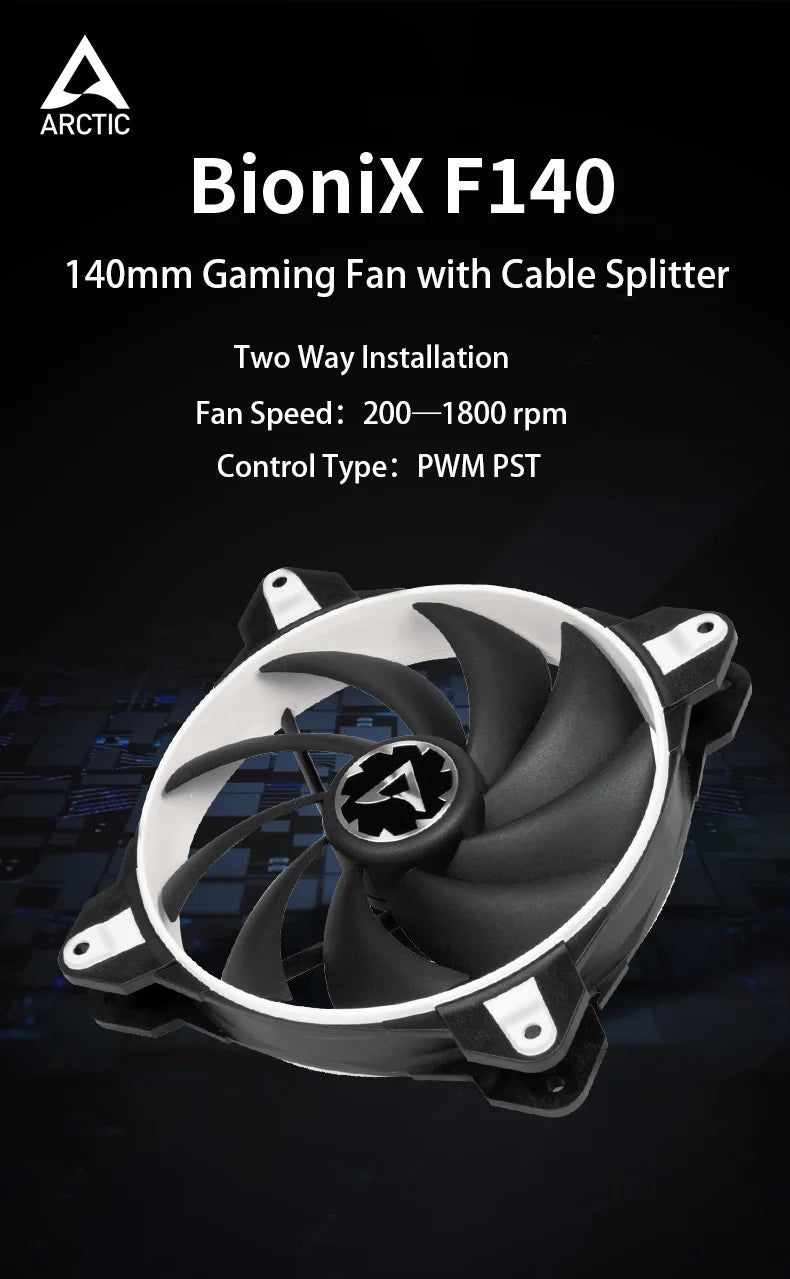 ARCTIC BioniX F140 White 140mm PC Gaming Fan with PWM Sharing Technology Quiet Motor 200-1800 RPM for Computer Cooling