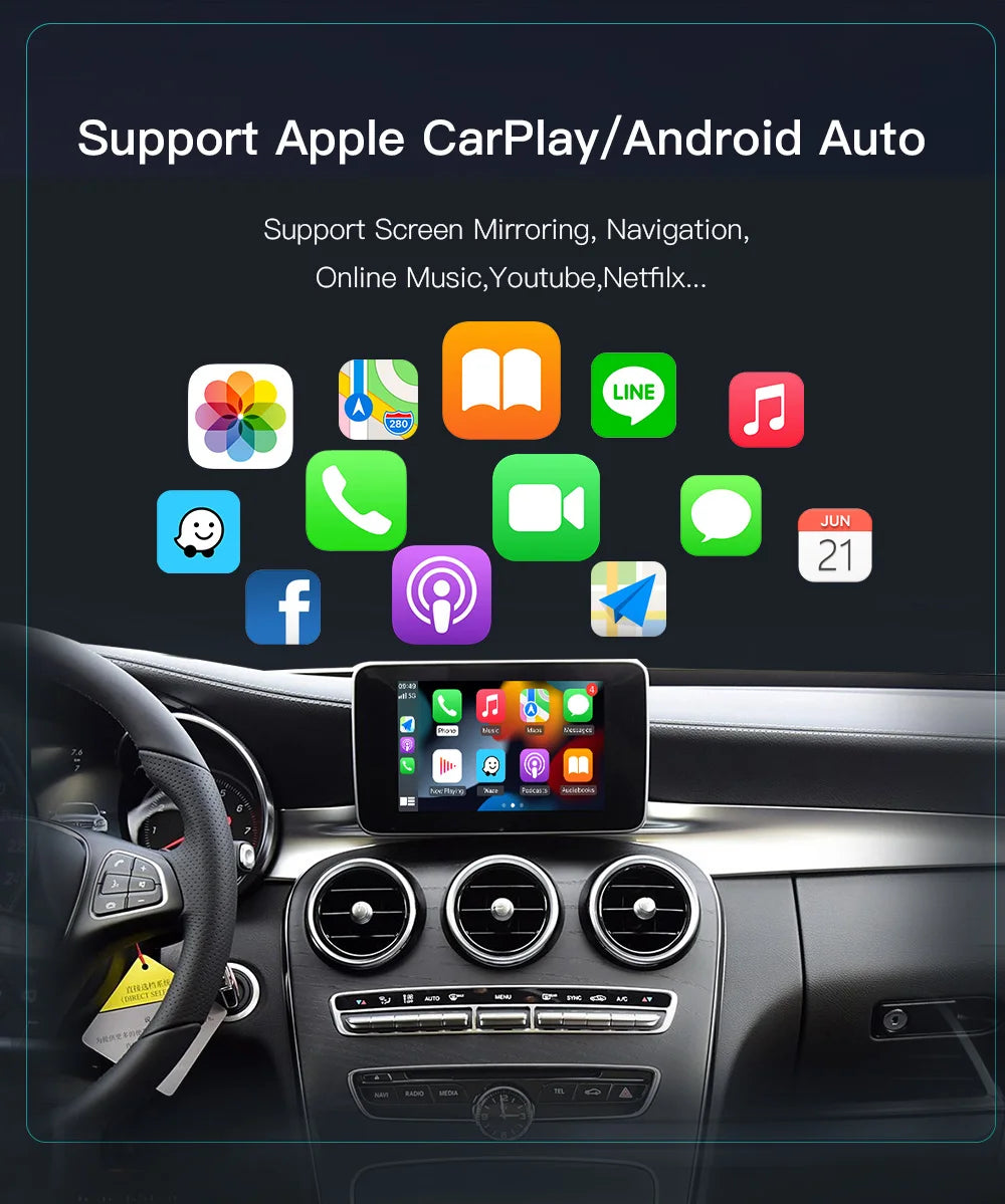 AUTOABC Wireless CarPlay Android Auto  for Mercedes Benz A B C E Class GLA CLA CLE  W205 W176 C117 W246 W167 NTG5.0 Mirror Link