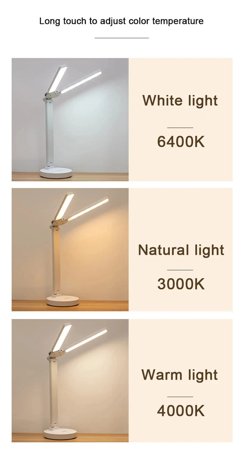 Multifunctional Eye Protection Rechargeable LED Clock Dimmable Desk Lamp 180° Rotating Foldable Desktop Reading Night Light USB