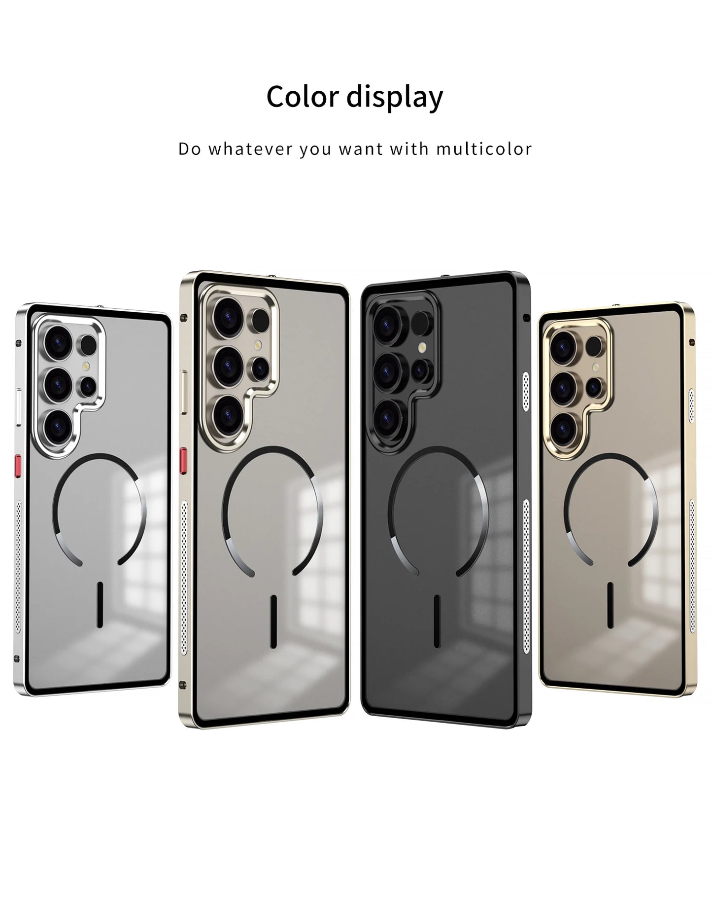 Case for Samsung S25 ULTRA Ultra S24 PLUS S23 Thin Aluminum Alloy Metal Transparent Heat Dissipation Magnetic Back Cover