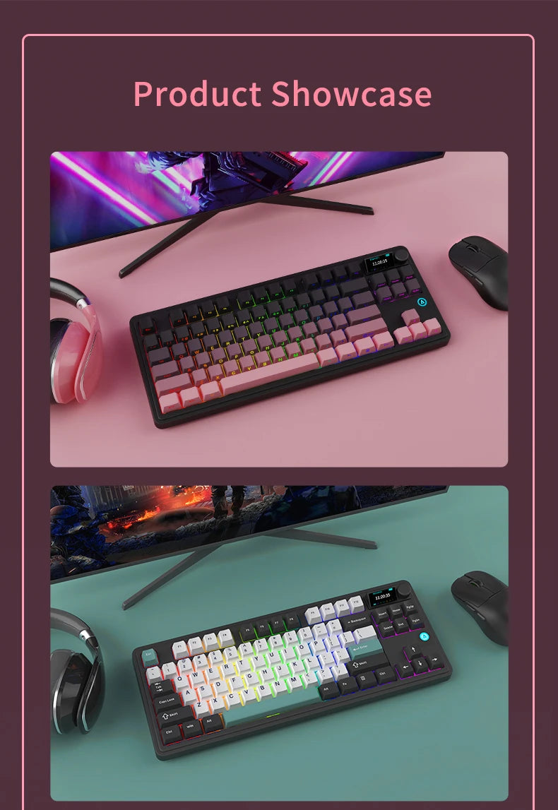 AJAZZ AK870 PLUS wireless three-mode mechanical keyboard hot-swappable screen gaming keyboard 87 keys