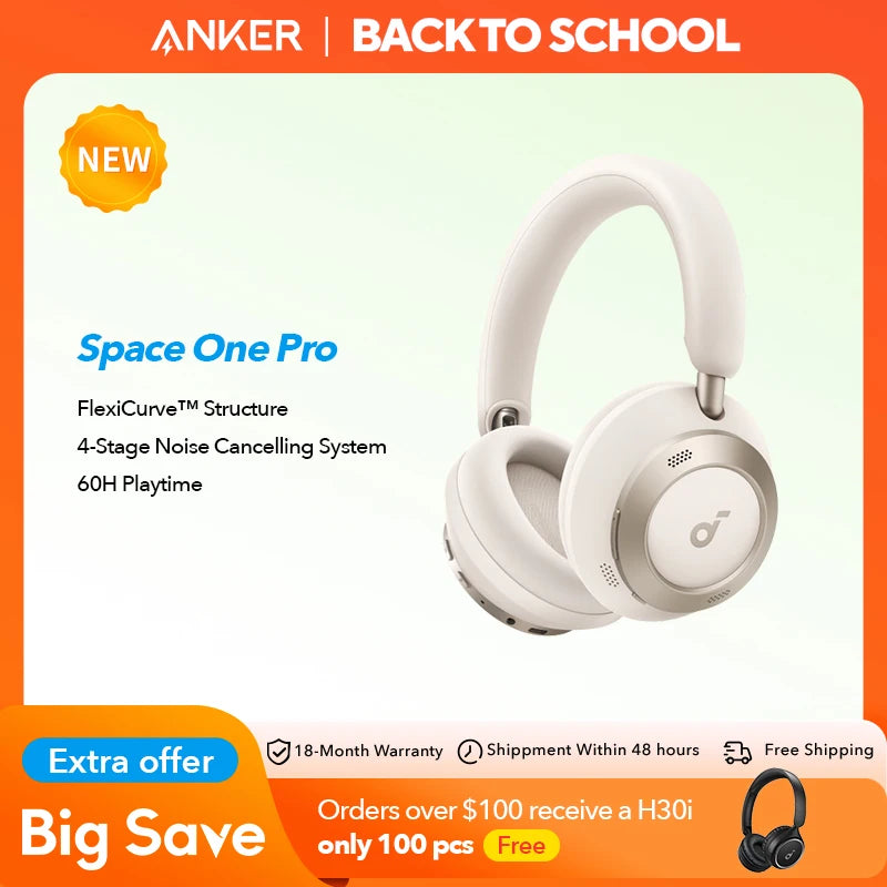 Soundcore by Anker Space One Pro Headphones AANC Earphone Bluetooth 80H Wireless Bluetooth Headphones Wireless Earphones