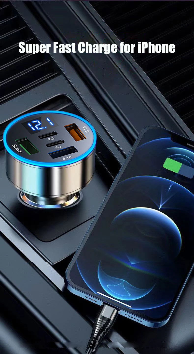 UYUXIO 5 in 1 USB Car Phone Charger Adapter with Voltage Display Dual PD Port Super Fast Charge for iPhone Samsung Huawei OPPO