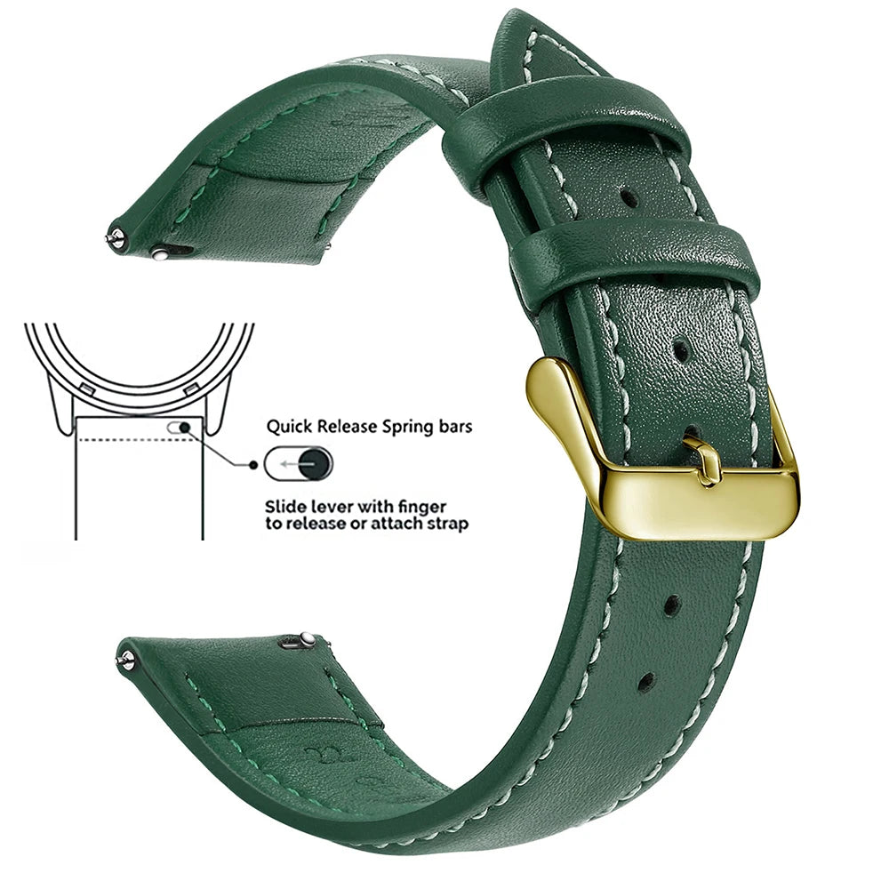 Top Grain Genuine Leather Watch Band, Quick Release 18mm/20mm/22mm Watch Straps, Fits Samsung Galaxy Watch, Garmin Huawei Watch