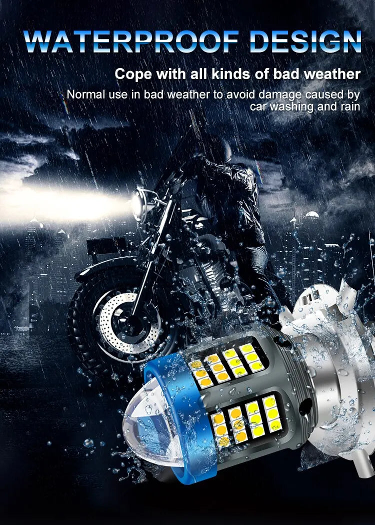 H4 H6 BA20D LED Motorcycle Light Bulb LED Fisheye Lens Dual Color White Yellow CSP Chip Motorbike Headlight Scooter Fog Lamp