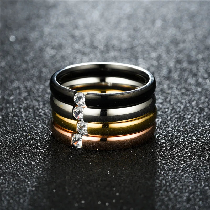 Stainless Steel Ring for Women Men Inlay Cubic Zirconia Stone Wedding Engagement Ring Trendy Female Jewelry Rings Wholesale