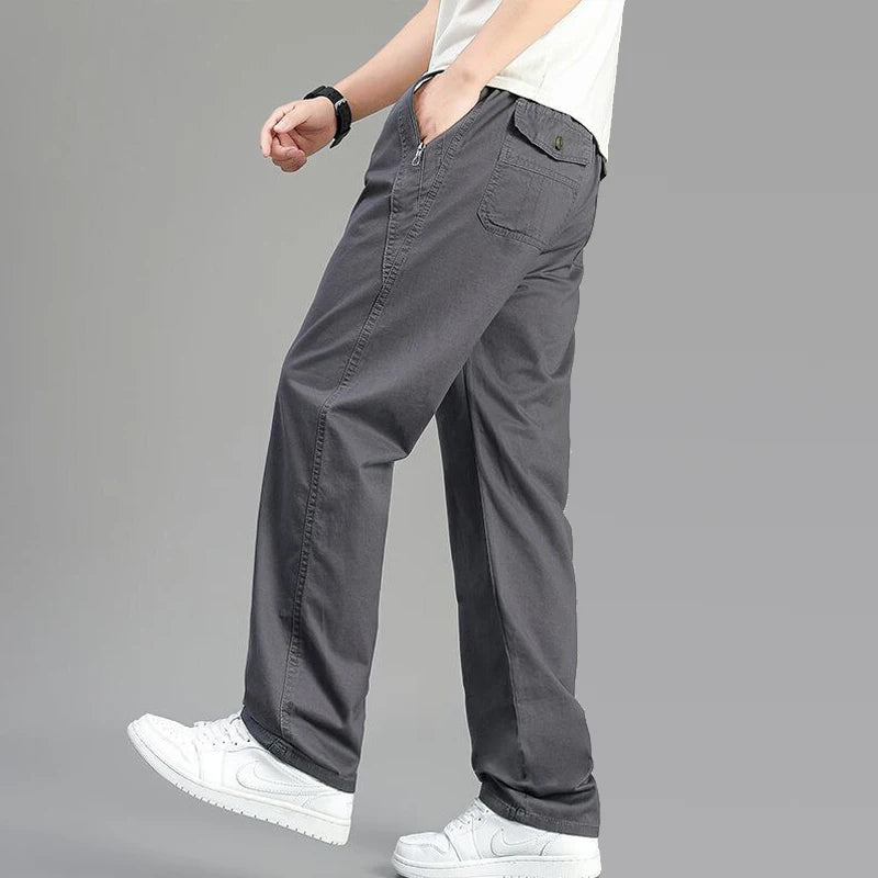 Big Size Men's Cargo Pants Casual Loose Straight Pants Cotton Long Trousers Zipper Pockets Mens Jogger Pants 5XL 6XL