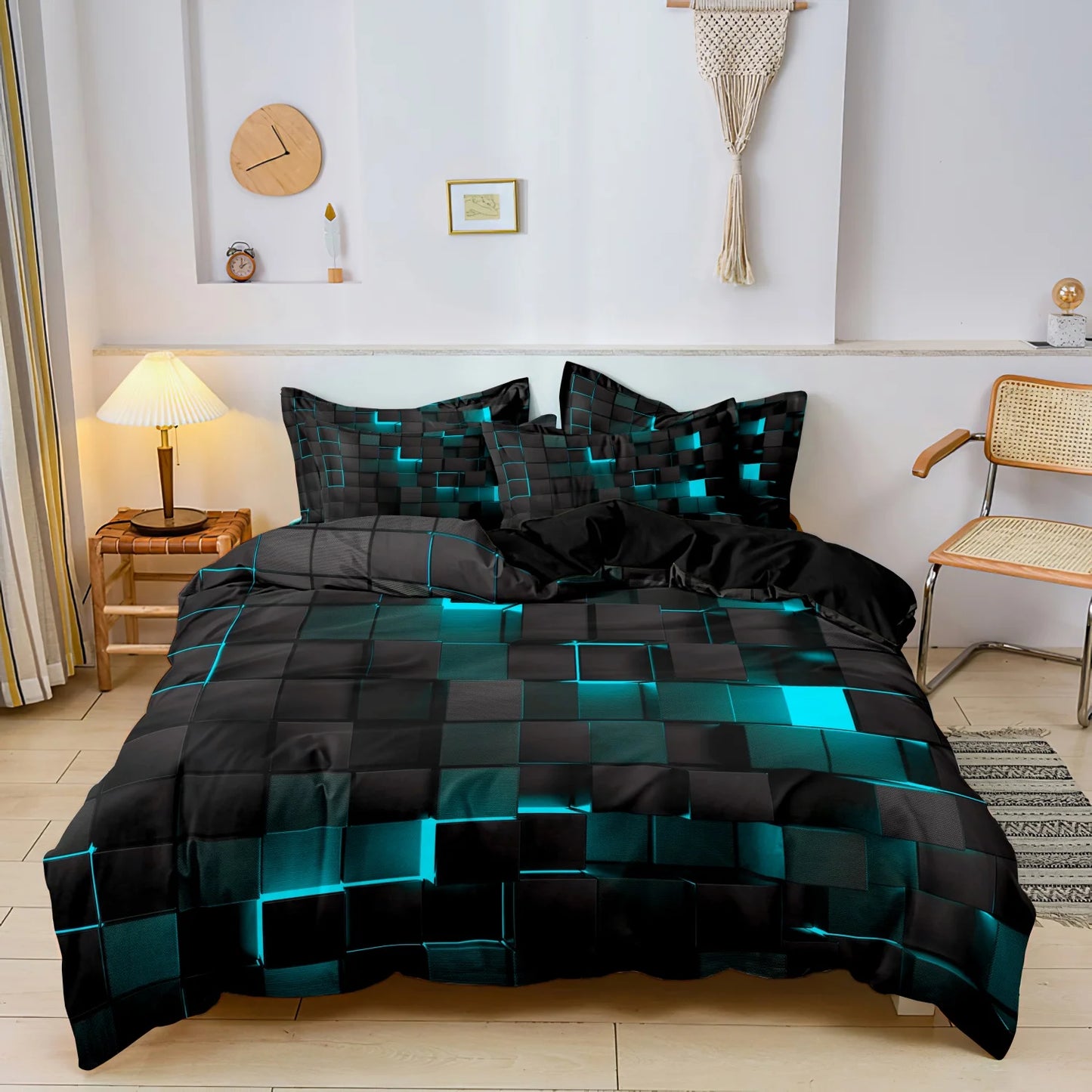3pcs Luxurious Geometric Grid Plaid Print Soft Comfortable Duvet Cover Bedding Set Included 1*Duvet Cover & 2*Pillowcases