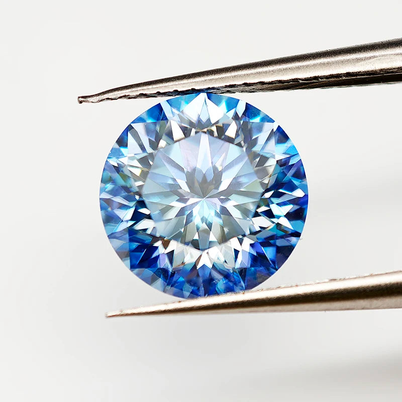 Klein Blue Round Plum Blossom Cut Moissanite Stone 1.0-3.0ct VVS1 GRA Certified Moissanita Lab Diamond Pass Diamond Tester