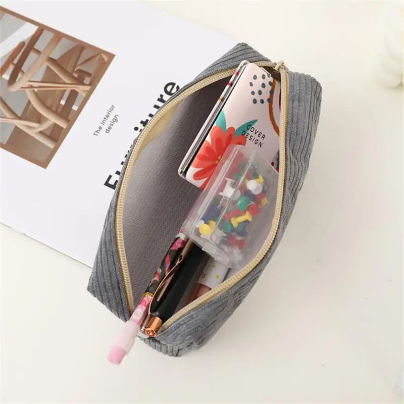 Shark Pencil Case Corduroy Large Capacity High Quality Zipper Kawaii High-quality Corduroy Pen Bag School Pencil Pouch About 35g