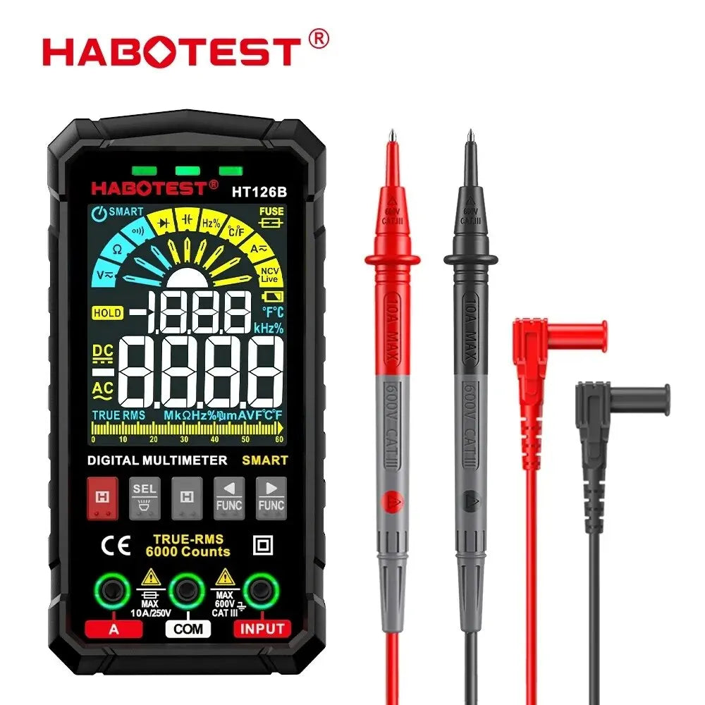 HABOTEST HT126 Digital Multimeter Auto Range DMM Voltmeter True RMS AC DC NCV 600V Voltage Meter 6000 Counts Smart Multitester