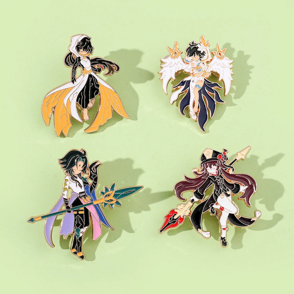 4 Pcs Genshin Impact Series Brooch Creative Walnut Mandrilla Enamel Pin Metal Paint Badge Backpack Clothing Accessories Wallet