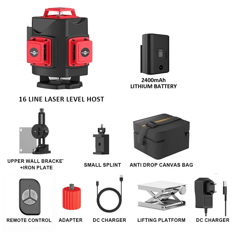 WEIDDW 4D 16 Lines 360°Self-leveling Laser Levels withTripod and Suitcase Horizontal And Vertical Professional Laser Level Tool