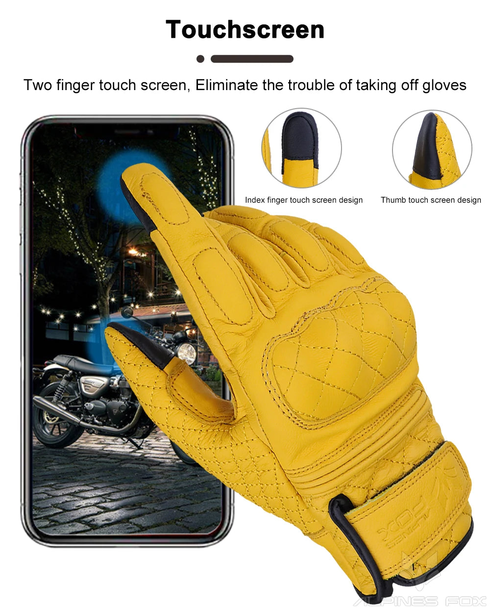Vintage Leather Motorcycle Gloves Men Women Wear-resistant Motobike Guantes Touchscreen Anti-slip Retro Motobiker Luvas Yellow