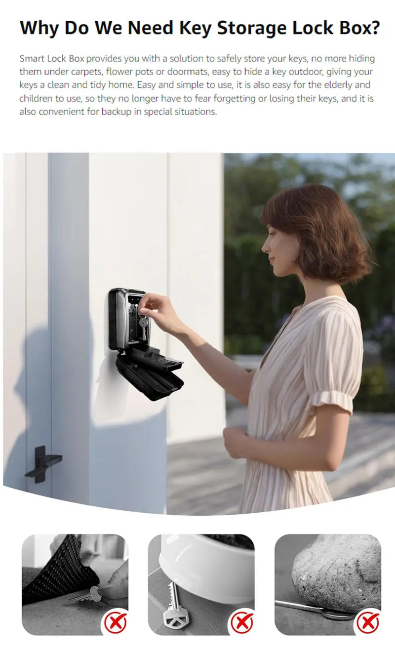 Tuya/TTlock Smart Key Lock Box Fingerprint Wall Mounted Aluminum Alloy Key Safe Box Waterproof With Code Key Storage Lock Box