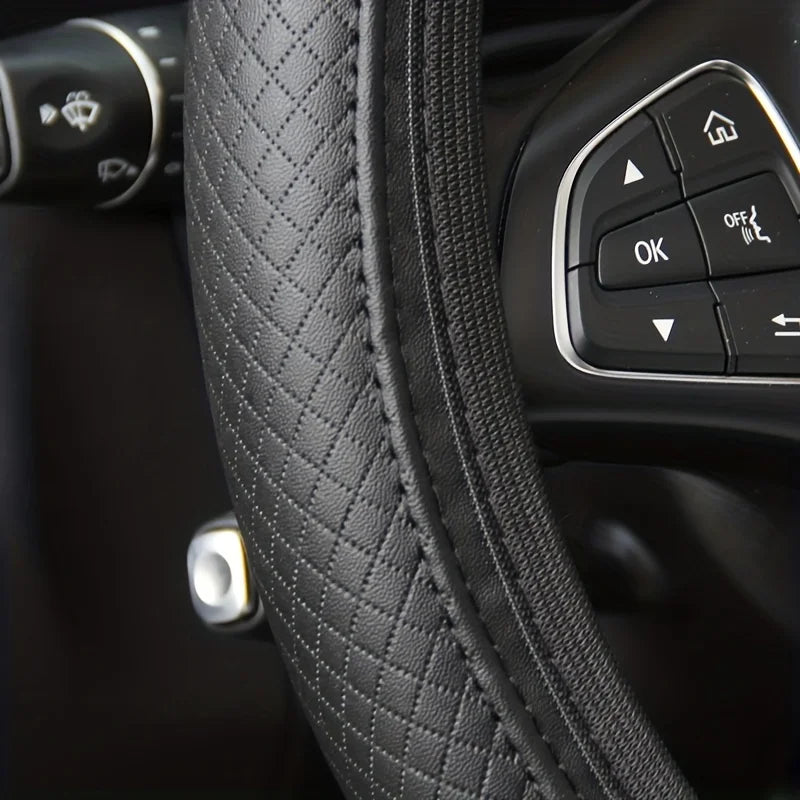 Universal Fit PU Leather Steering Wheel Cover - 3D Embossed for Enhanced Grip and Comfort, Easy Install, for 37-38cm Wheels