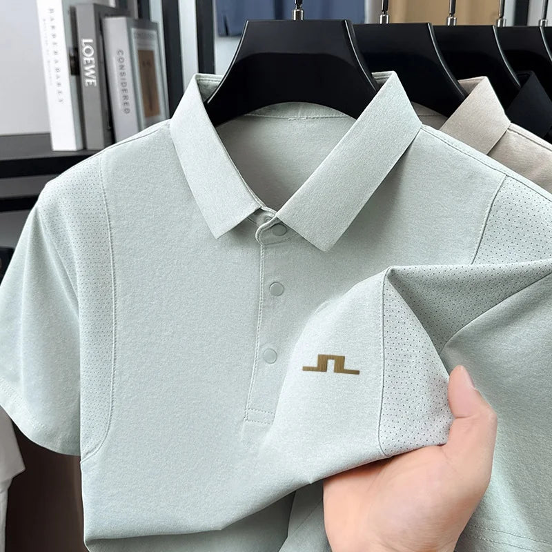 Designer Original New Men's Short-Sleeved Polo Shirt Lapel Button Stamp Vent Hole Minimalist Versatile Men's Daily Commuting Top
