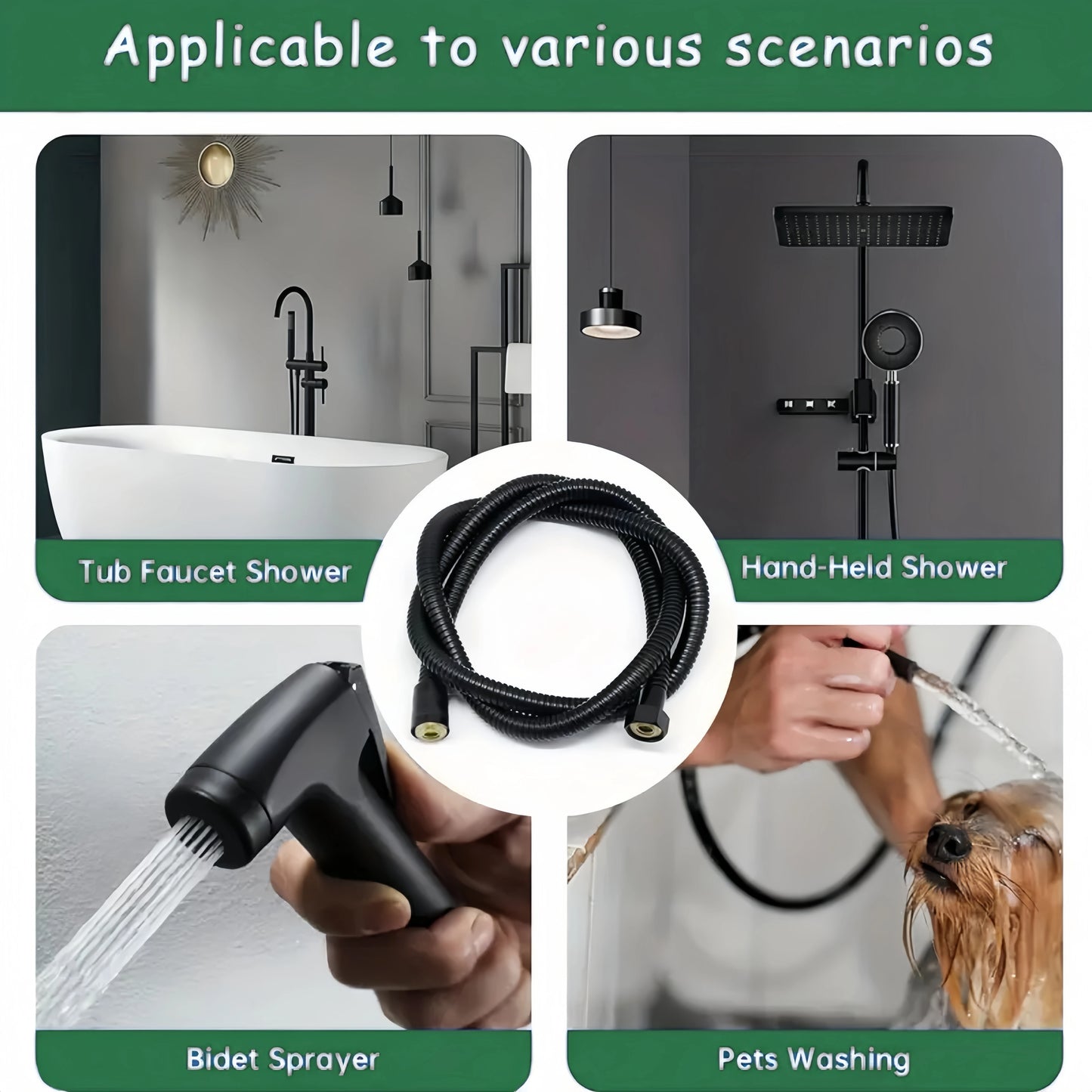 1pc Black Stainless Steel Shower Hose, Universal G 1/2" Connection, Explosion-proof Rain Shower Pipe, Bathroom Accessory