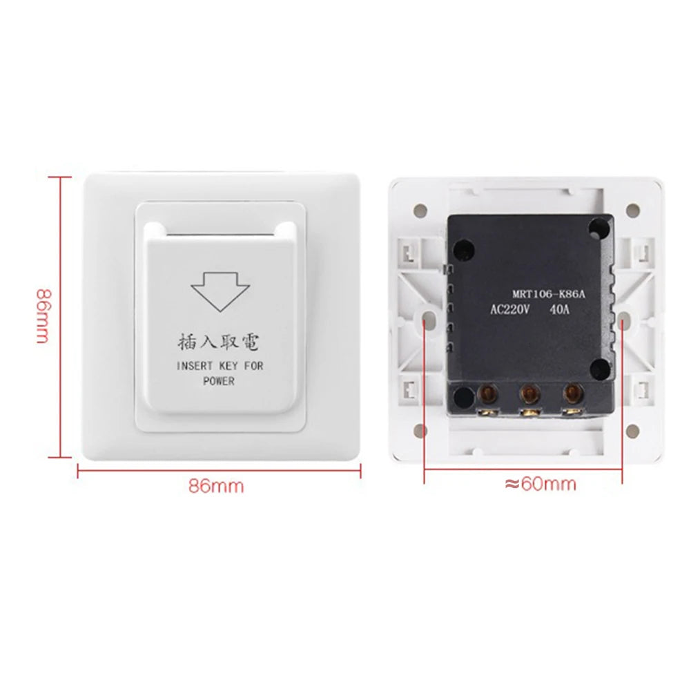 40A 86 Type Hotel Card Power Switch On-off Type Energy Saving Switch With 3 Card Keys Hotel Magnetic Card Switch White 86x86mm