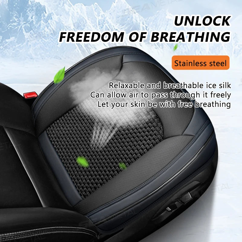 SEAMETAL Breathable Car Front Seat Cover Ice Silk Cooling Seat Cushion Full-Wrapped Anti-Scratch Car Seat Protector Universal