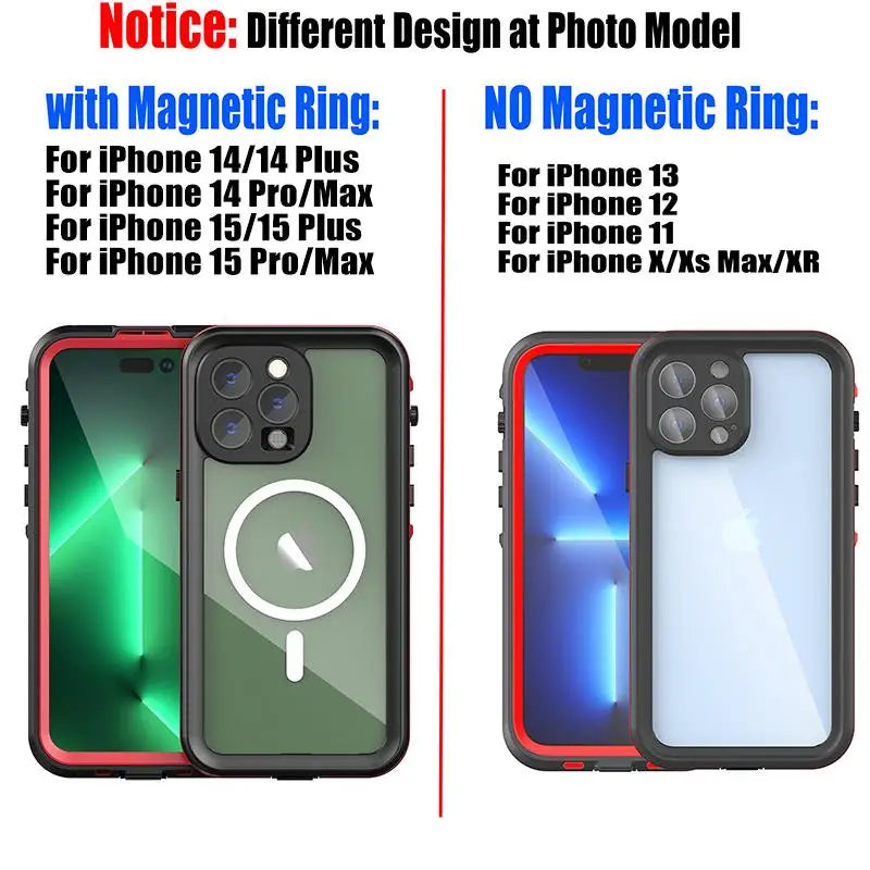 IP68 Waterproof For IPhone 16 15 14 13 12 11 Pro Max XS Max XR SE 78 Case RedPepper Cover Diving Underwater Swim Outdoor Sports