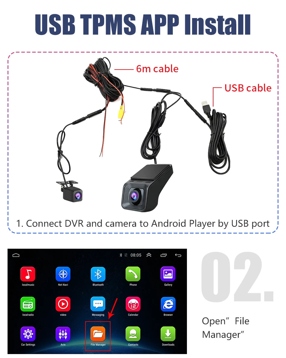 JMCQ USB ADAS Car DVR Dash For Android Auto Multimedia Player Front & Rear Dual Camera Loop Recording Motion Detection Cameras