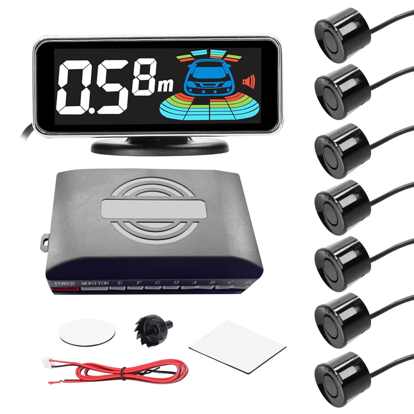 4pcs/8pcs Probes Rear Reversing Radars System LCD Display Car Parking Sensor Distance Detection Sound Warning Buzzer