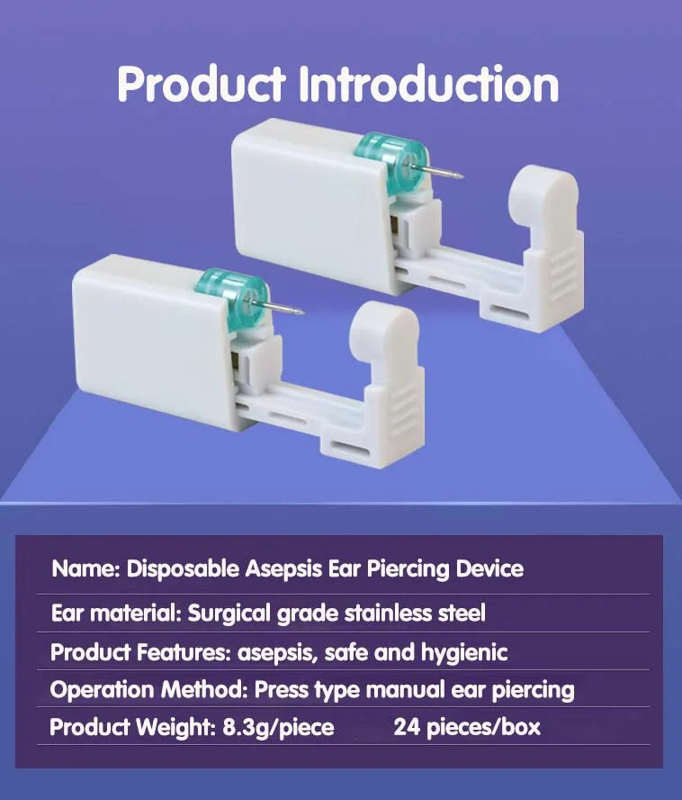 2PCS Disposable Ear Piercing Gun with Built-in Ear Studs & 2pcs Cubic Zirconia Earrings-For Home Use Ear Piercing Kit