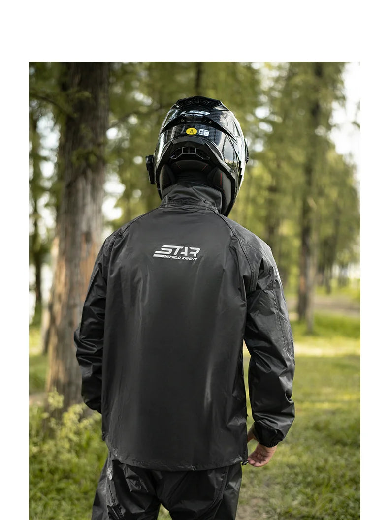 Star Field Knight Black-grey Motorcycle Raincoat Rainpants Suit Waterproof Inner Mesh Breathable Men Women Riding Gears 2Pcs/set