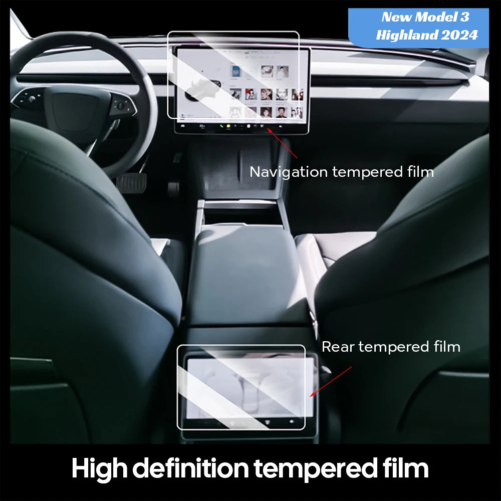 Tempered Glass Film Protector for New Tesla Model Y Launch 2025 Model 3 Highland 2024 Rear Row Center Control Screen Protective