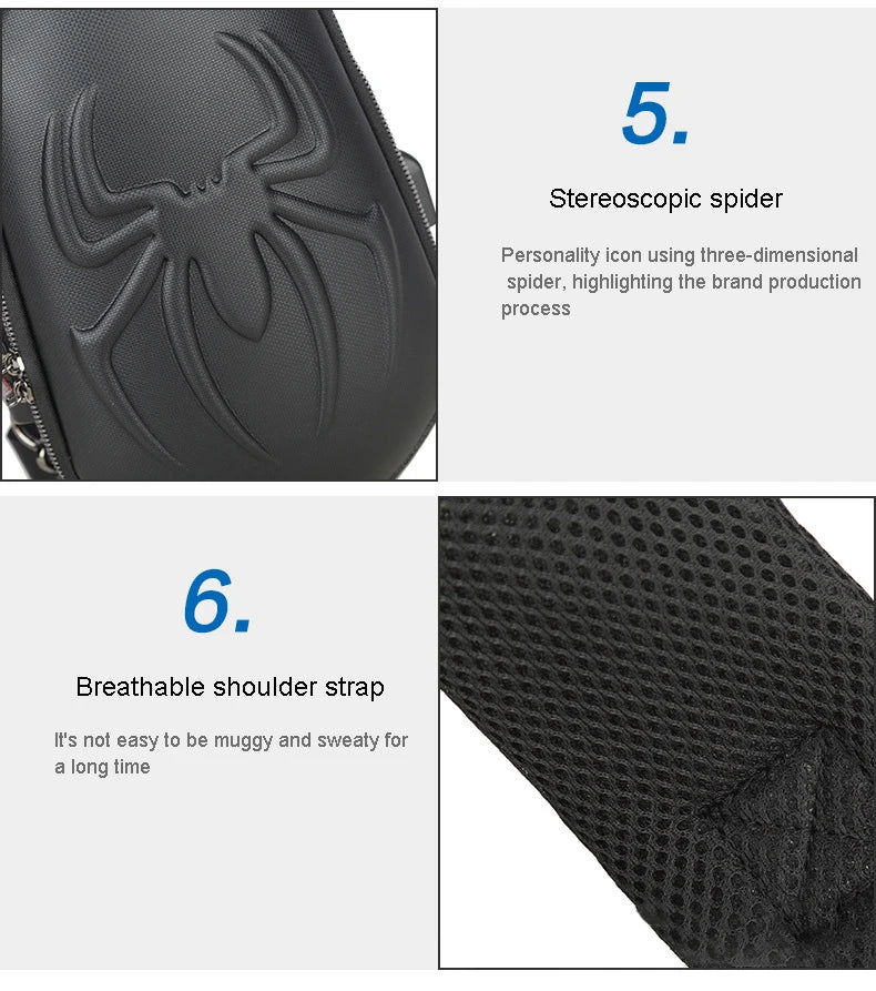 Running Chest Bag for Men USB Charging Fashion Streetwear Sling Pack Crossbody Motor Cycling Backpack for College Student Unisex