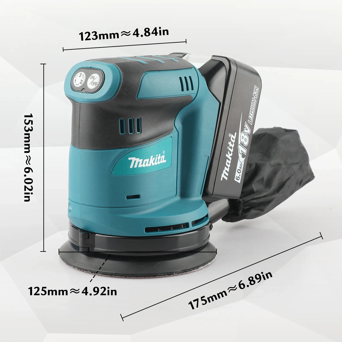Makita Disc Sander DBO140/DBO180: 3 Speed Options, 125mm Abrasive, 11000 Max RPM, Dust Collection for Sanding & Polishing
