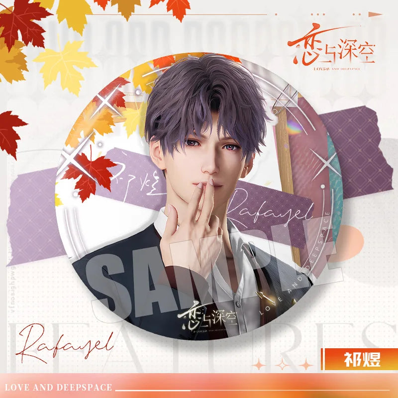 2025 75MM Love and Deepspace Sylus Rafayel Zayne Xavier Caleb Anime Flash Breeder Badge Emblem Brooch Cospaly Cartoon Gifts New