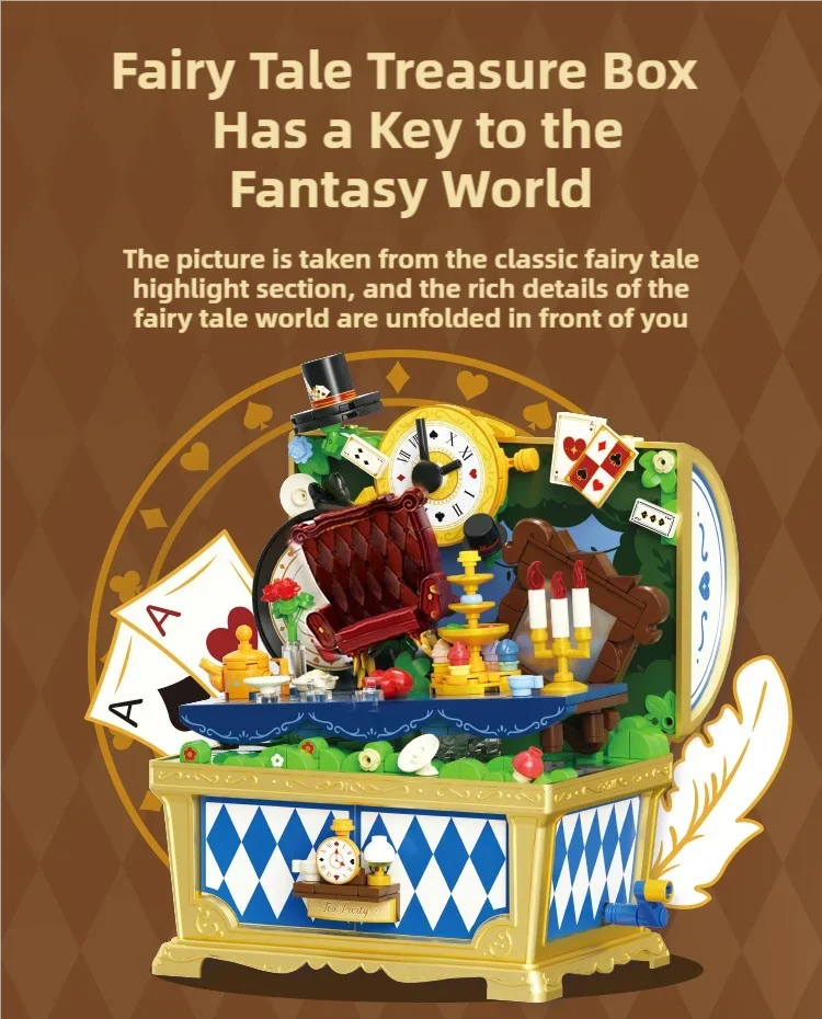 Fairytale Music Box Treasure Chest Fairy Tale Scene Model Bricks Set With Mini Figure Doll Desktop Deco Kids DIY Toys Girl Gifts
