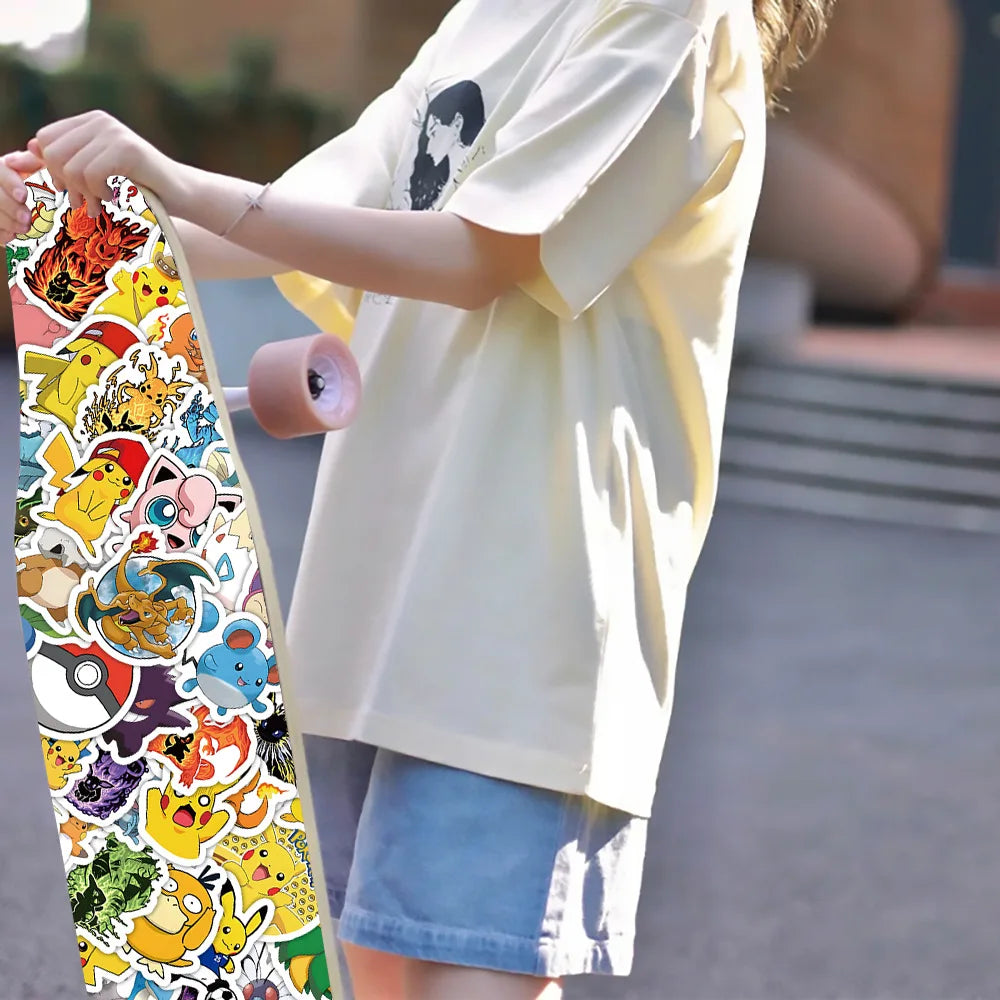 100PCS Kawaii Pikachu Anime Pokemon Stickers for Laptop Suitcase Skateboard Guitar Phone Cartoon Sticker Kid Gift Toys