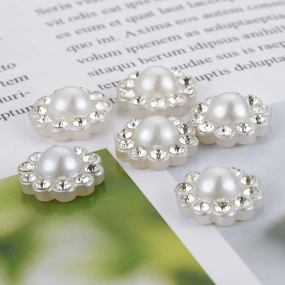 50pcs Rhinestone Flatback Cabochon Base White Imitation Pearl Beads Bowknots Hair DIY Accessories