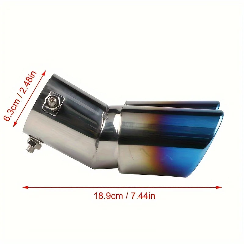 Car Universal One To Two Grilled Blue Tail Throat Double Pipe Tail Pipe Stainless Steel Exhaust Pipe Modification Supplies