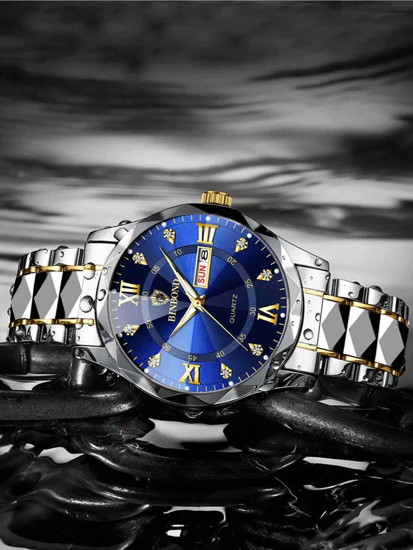 BINBOND 2pcs/Set Couple Watches 30M Waterproof Fashion Diamond Valentine Day Gift Stainless Steel Watch Men Women Quartz Watch